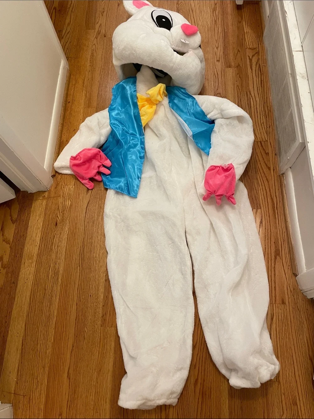 White Bunny  Costume with Blue Vest and Pink Gloves